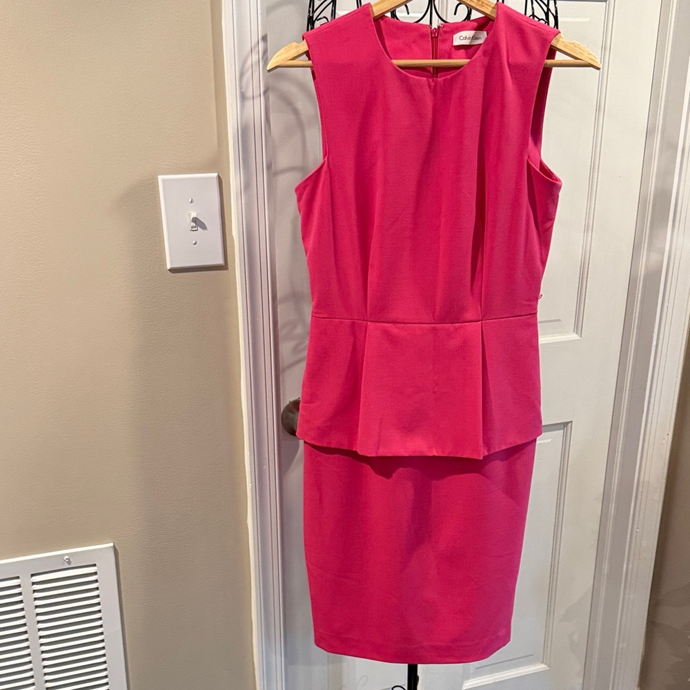 Sleeveless Calvin Klein Pink Peplum Dress